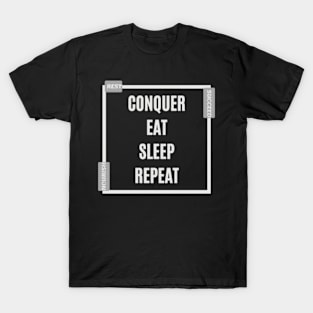 Live, Thrive, Repeat: White Mantra of Conquer, Nourish, Rest, Succeed T-Shirt